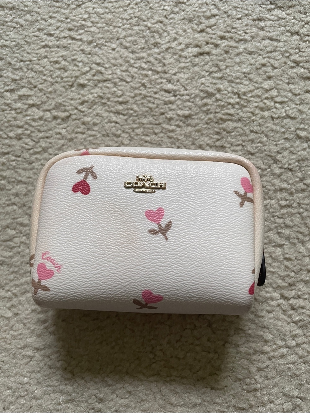 Coach Cream Cosmetic Pouch with Pink Floral Print